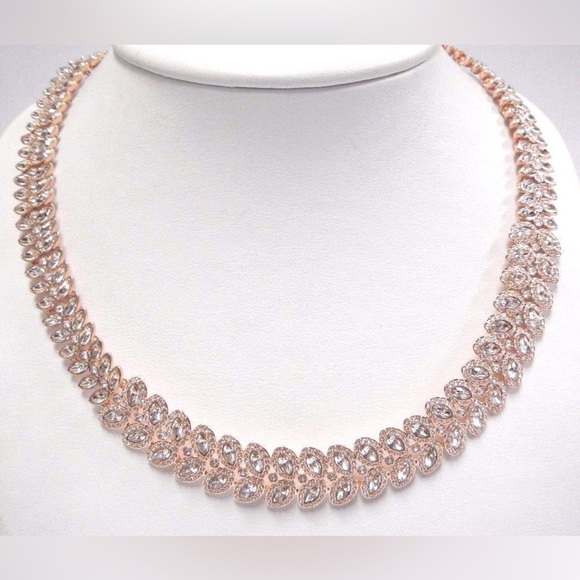 Swarovski Statement Necklace Diamonds with Gold Chain and Matching Earrings Set - Picture 2 of 16